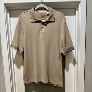 Caribbean L Waffle Knit Polo Shirt Tan Silk Cotton Nylon